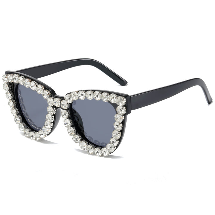 Dame ekstravagante overdimensjonert solbrille med krystallsmå dekorasjoner Luvikno