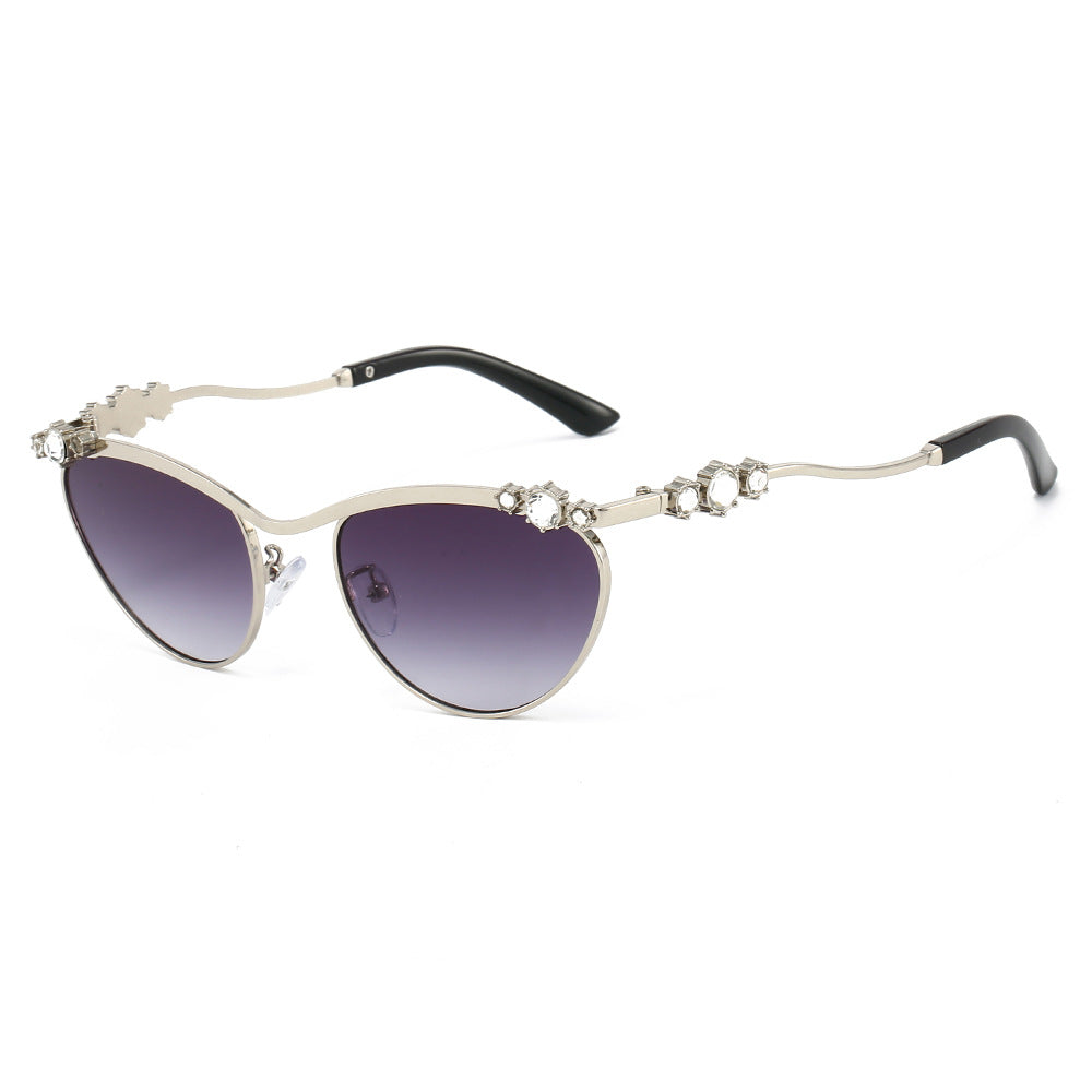 Dame Cat-Eye Solbriller med glitrende steindekor Luvikno