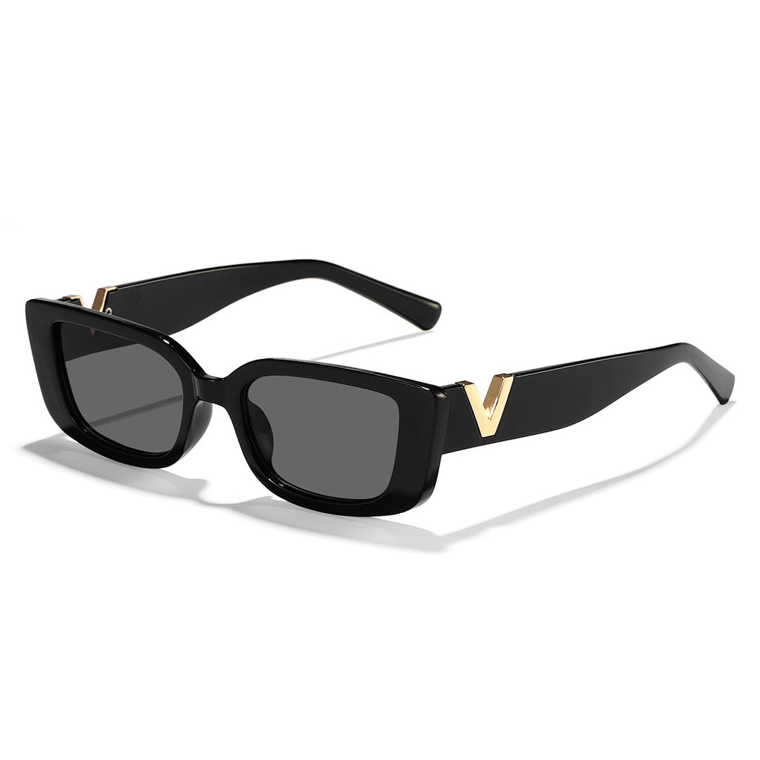 Dame moteriktig kvadratisk solbrille med gullbekledning Luvikno