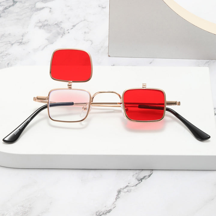 Dame designer solbrille med kvadratisk metallramme Luvikno