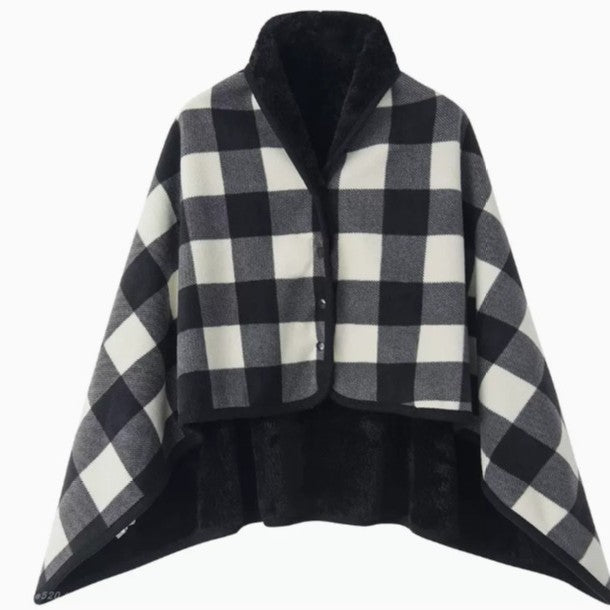 Damer elegant og komfortabel fleece poncho teppe Luvikno