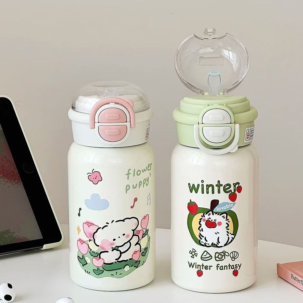 Damen Isolier-Trinkflasche mit integriertem Sicherheitsverschluss und helles Tierdesign Luvikno
