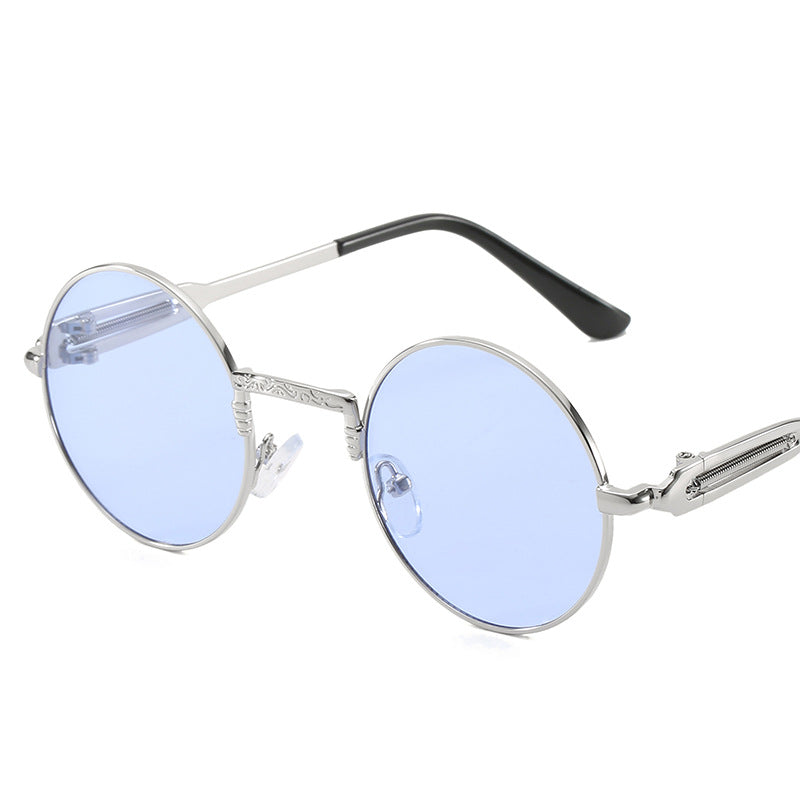 Dame rund modisk solbrille med fint metallramme Luvikno