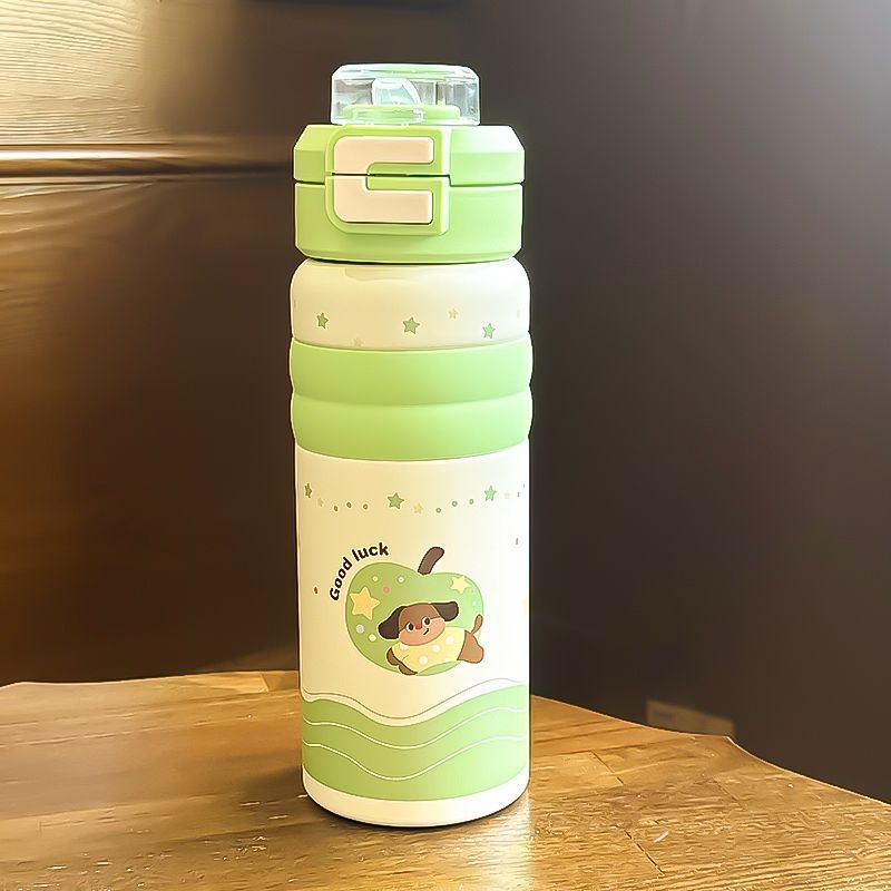 Damen Isolier-Trinkflasche mit sicherem Klappverschluss und niedlichem Hundemotiv Luvikno