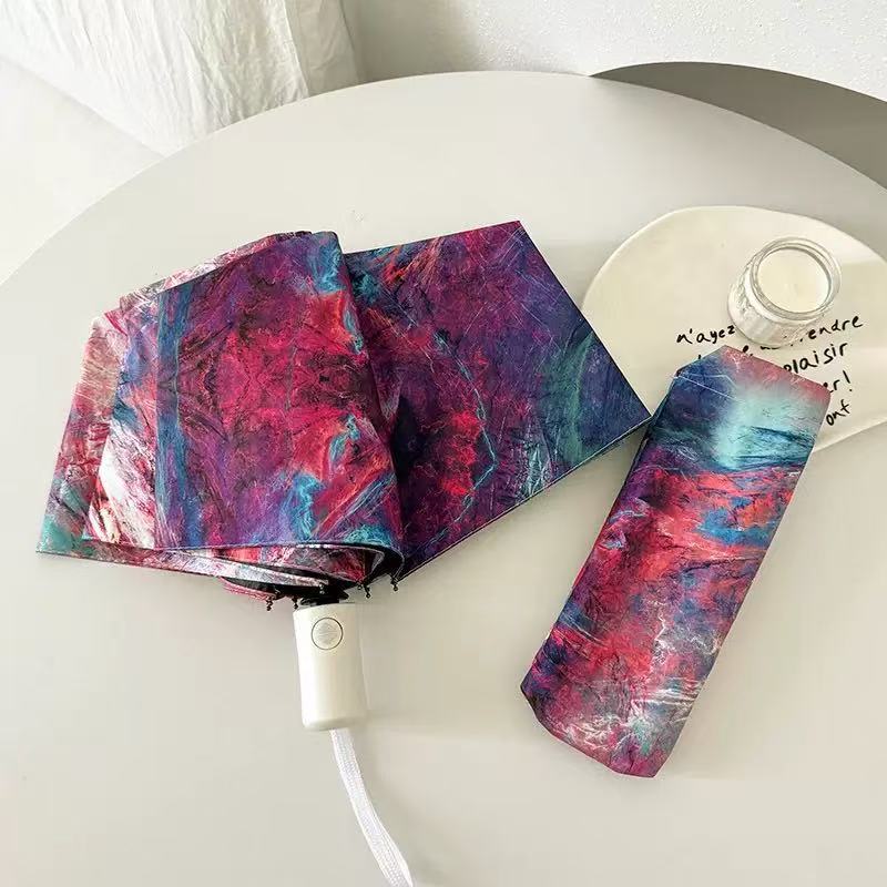 Dame sammenleggbart paraply med kreativt kunstdesign Luvikno
