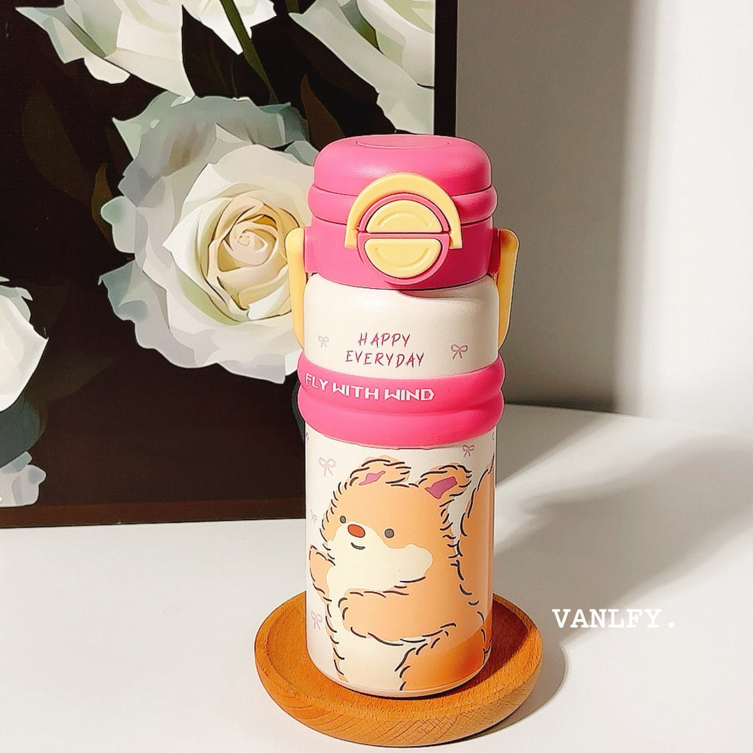 Damen Isolier-Trinkflasche mit praktischem Klappverschluss und niedlichem Tierdesign Luvikno