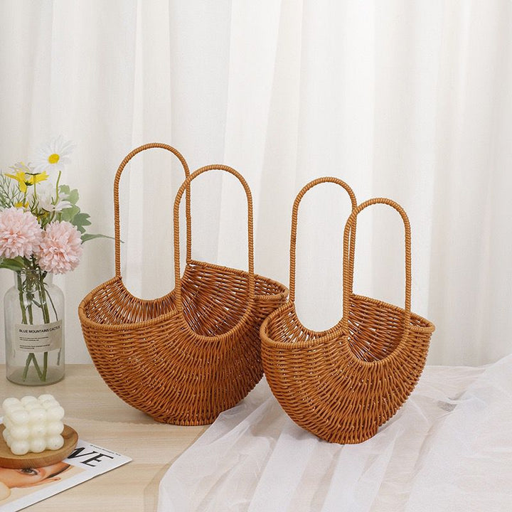 Damer Elegant flettet Rattankurv med dobbel håndtak Luvikno