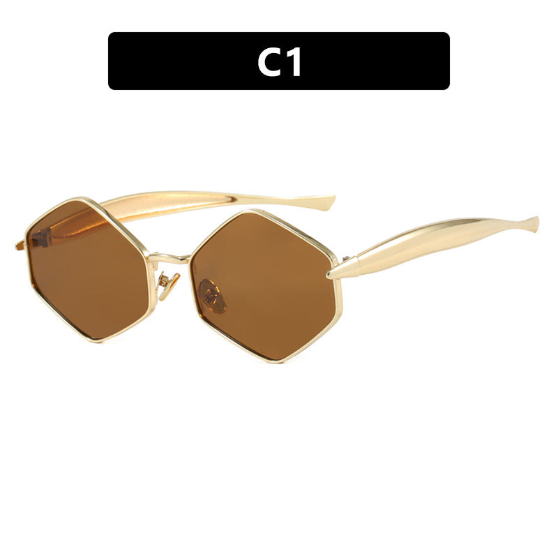 Dame hexagonal solbrille med elegant metallramme og UV-beskyttelse Luvikno