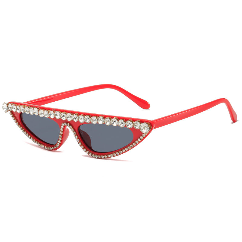 Dame Cat-Eye Solbriller med glitrende steindekor Luvikno