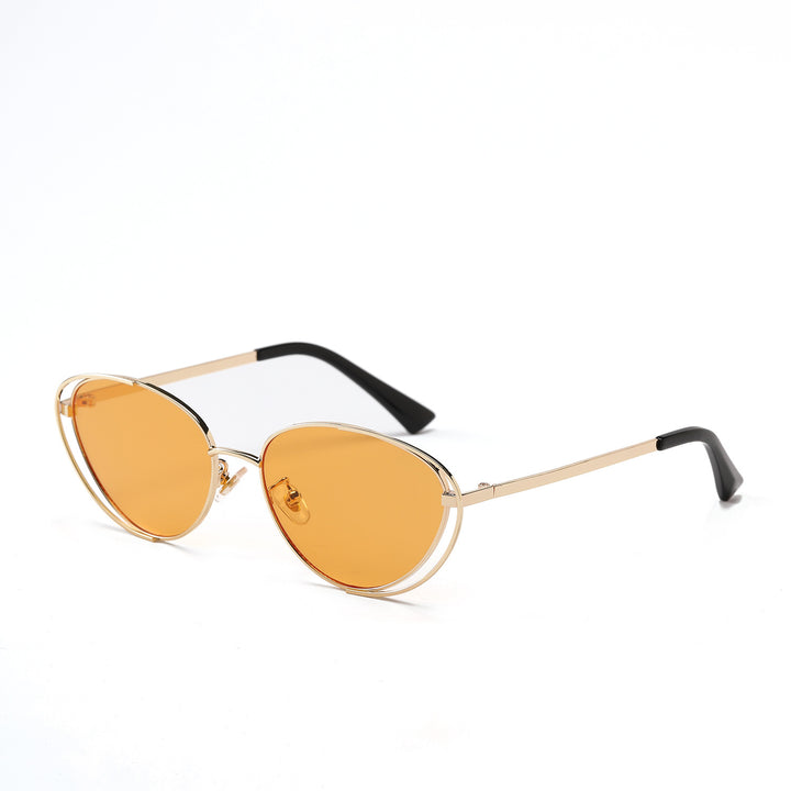 Dame geometrisk solbrille med rødt glass og elegant metallramme Luvikno