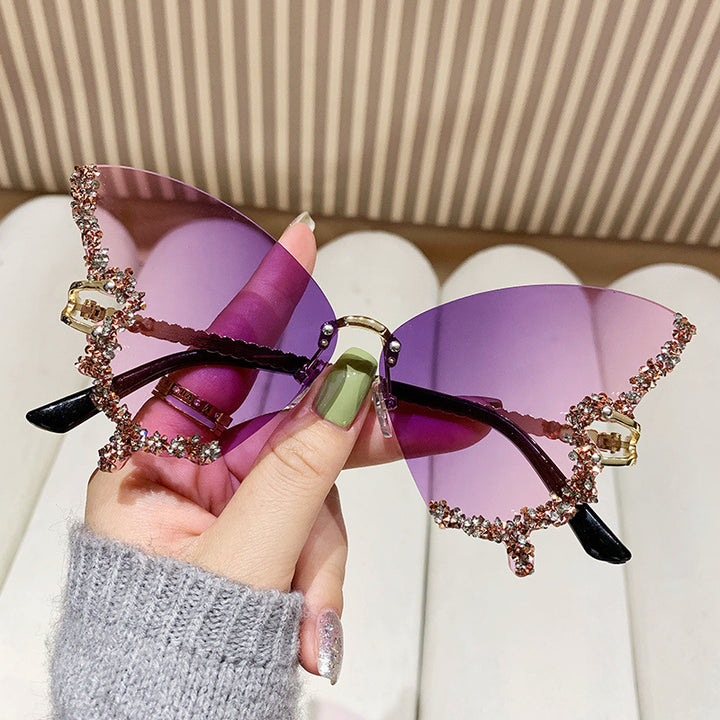 Dame ekstravagante Cat-Eye solbriller med glitrende strassdekorasjoner Luvikno
