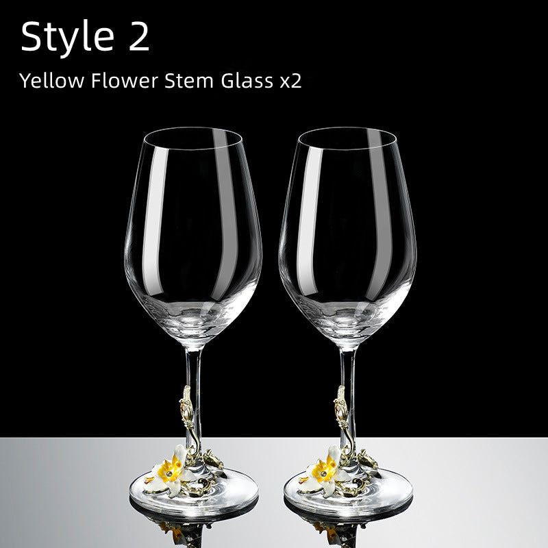 Metallic Blomst Krystall Vin Glass med Dekanter Koffert Sett | Luvikno