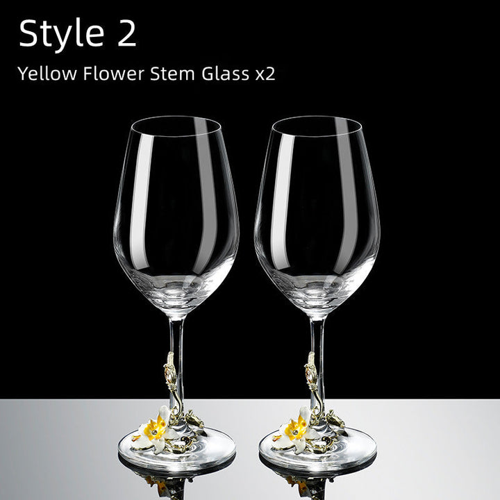 Metallic Blomst Krystall Vin Glass med Dekanter Koffert Sett | Luvikno