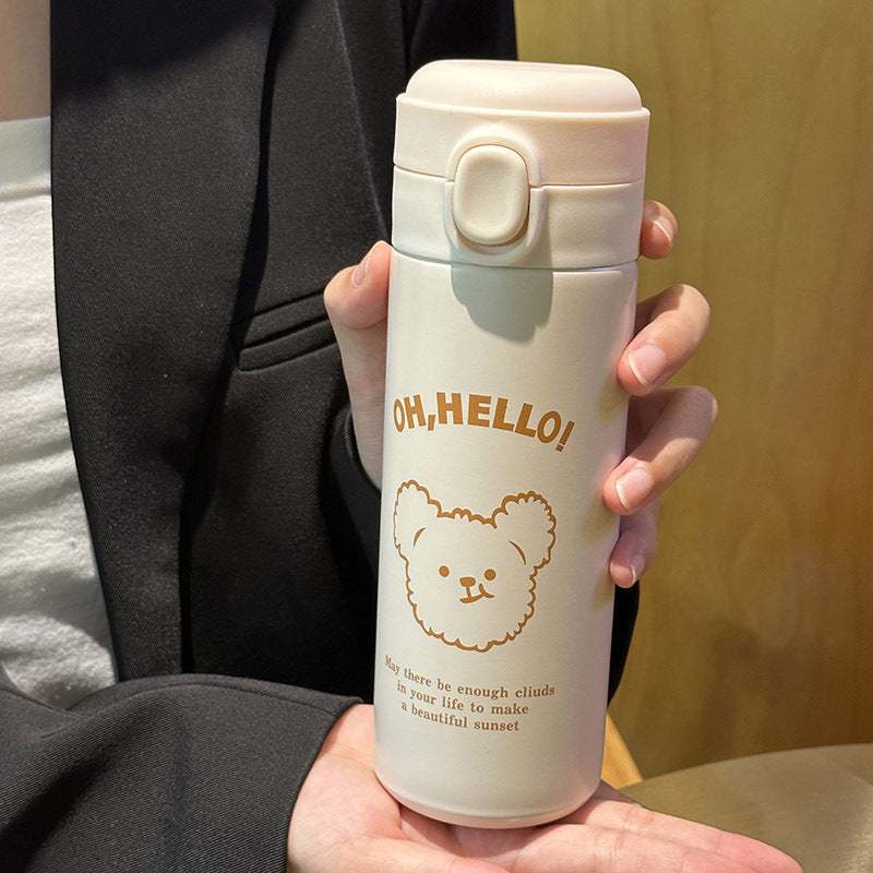 Damen isolierte Trinkflasche mit süßem Tierdesign und praktischem Klappdeckel Luvikno