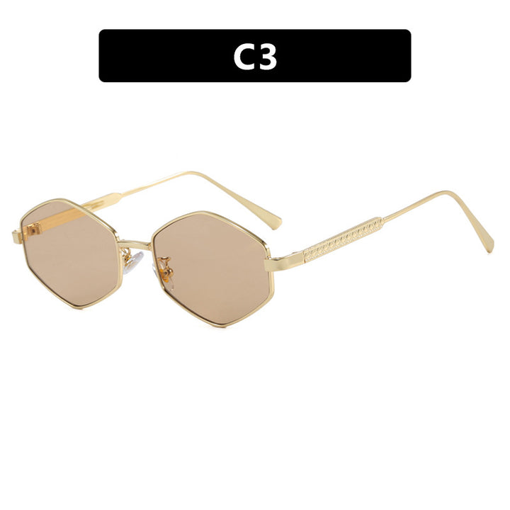 Dame hexagonal solbrille med elegante metallaksenter og UV-beskyttelse Luvikno