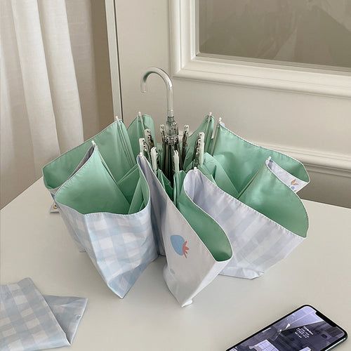 Damer elegant kompakt paraply med gingham-mønster Luvikno