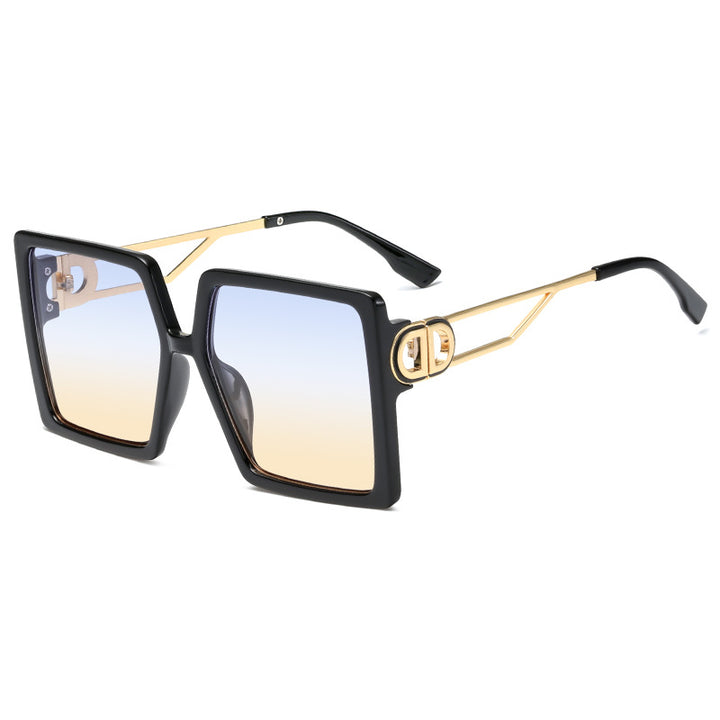 Dame oversized firkantet solbrille med elegant metallramme og polariserte glass Luvikno