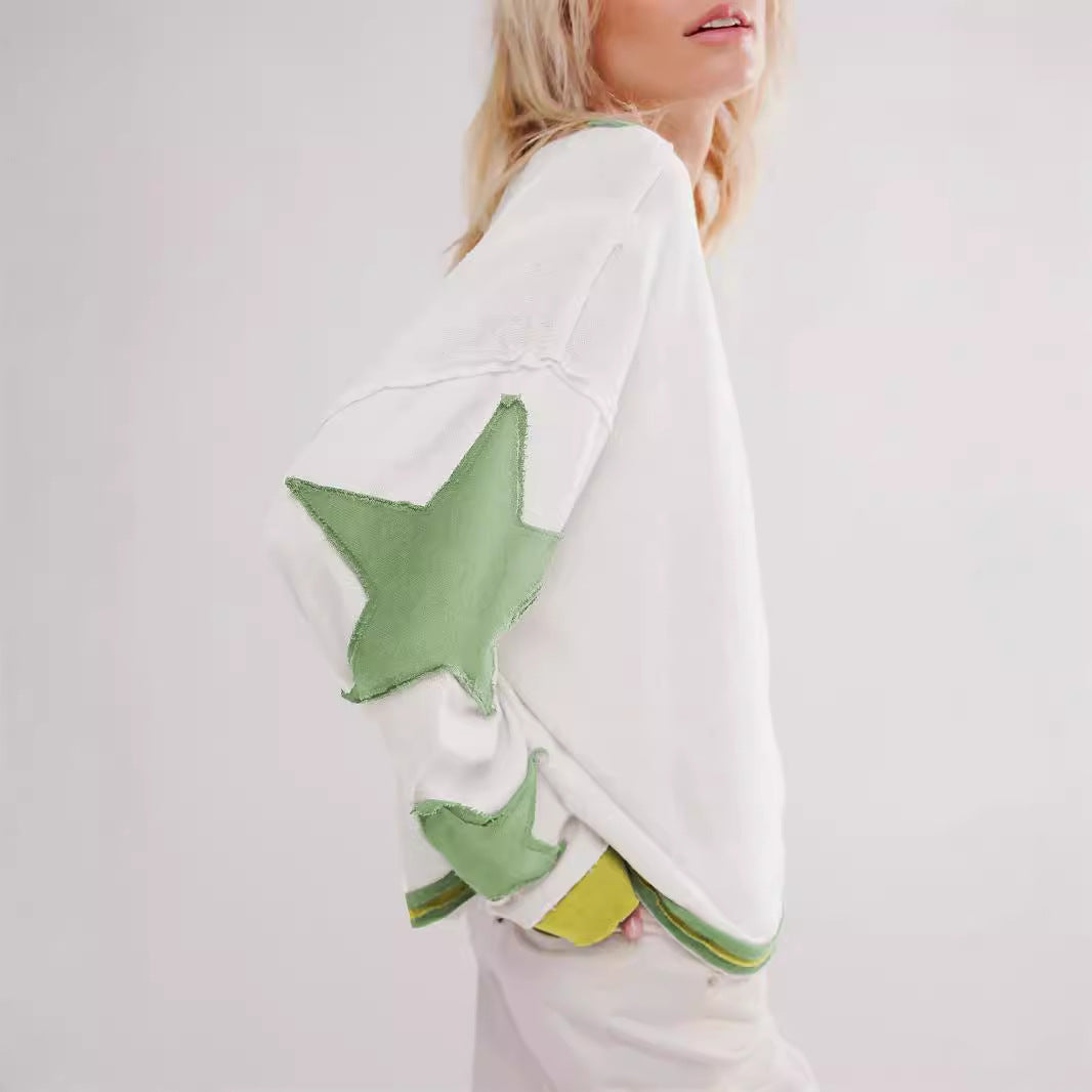 Naisten rento collegepaita raidoitettua muotoilua ja tähtisovelluksia Luvik