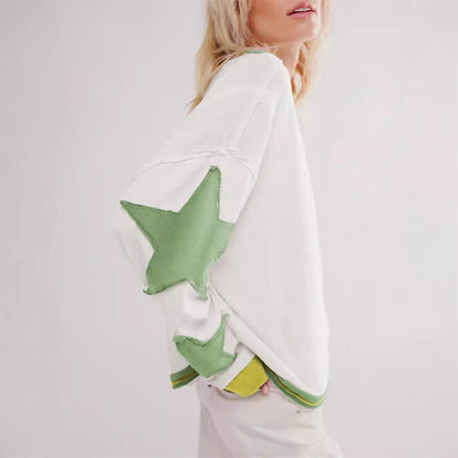 Naisten rento collegepaita raidoitettua muotoilua ja tähtisovelluksia Luvik