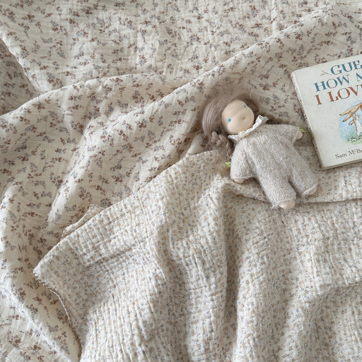 Unisex Cozy Muslin Teppet med Delikat Blomster Mønster Luvikno