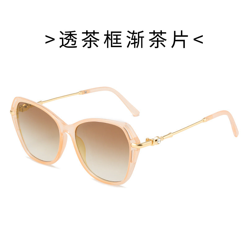 Dame moter Cat-Eye solbrille med elegant metallramme Luvikno