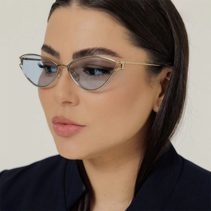 Dame Cat-Eye solbriller i elegant gullramme Luvikno