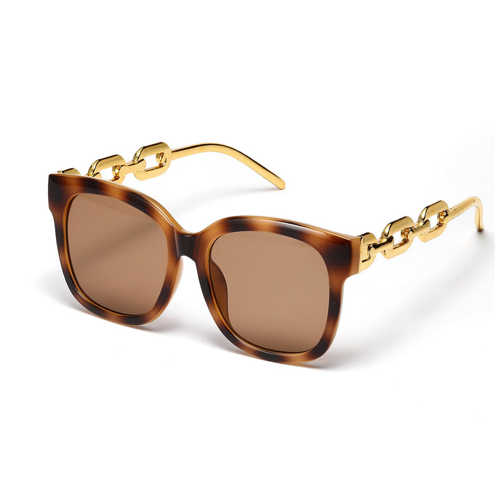 Dame moteriktig oversized solbrille med luksuriøs kjedeinnramming Luvikno
