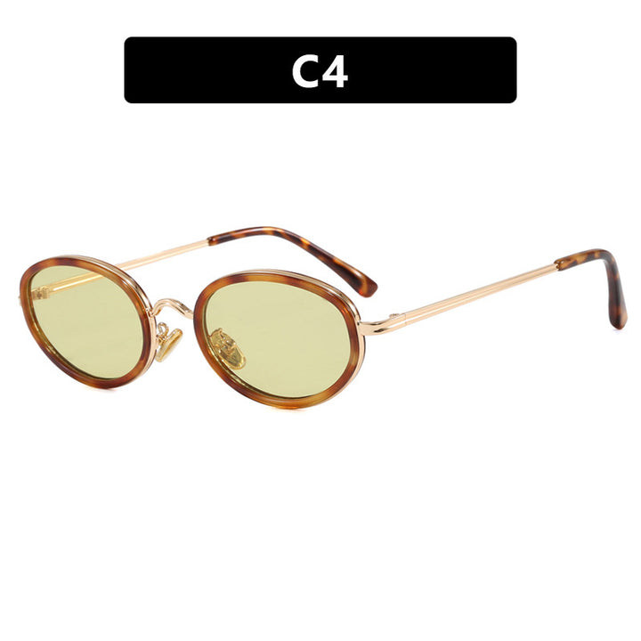 Dame elegant rund solbrille med moderne metallramme Luvikno