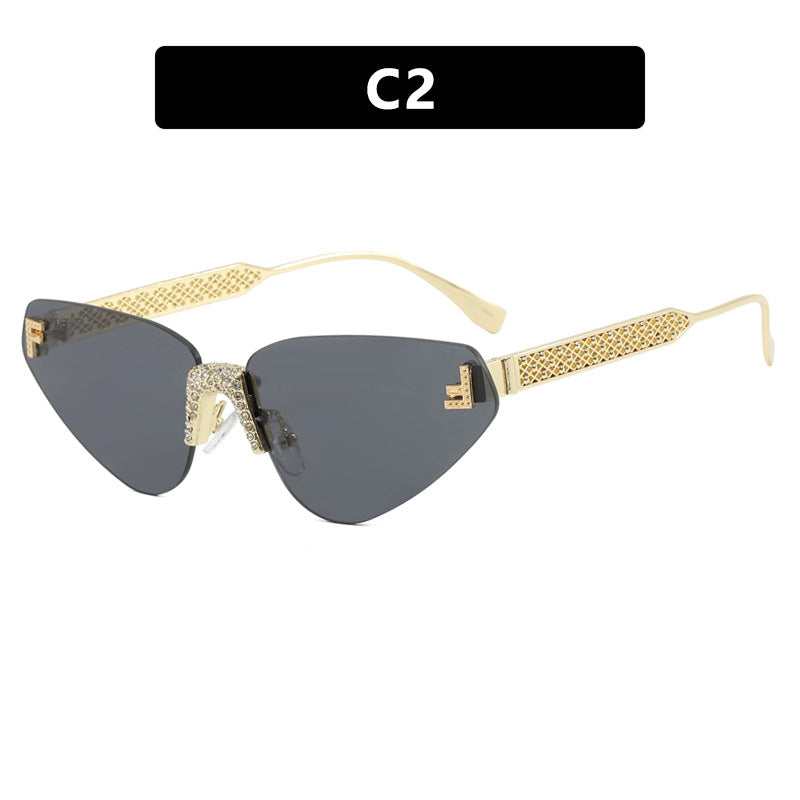 Dame Designer katteøyne-solbrille med glitrende strass-dekor Luvikno