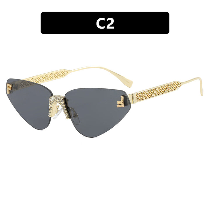 Dame Designer katteøyne-solbrille med glitrende strass-dekor Luvikno