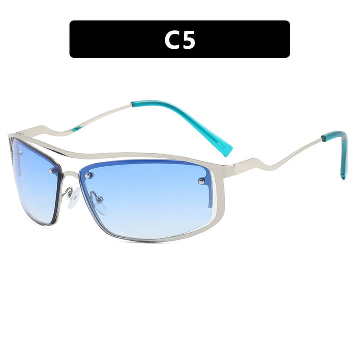 Damer futuristisk solbrille med elegant metallramme og høye transparente glass Luvikno