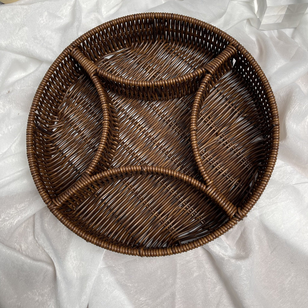 Dame bøffel flette serveringskurv med tre rom Luvikno