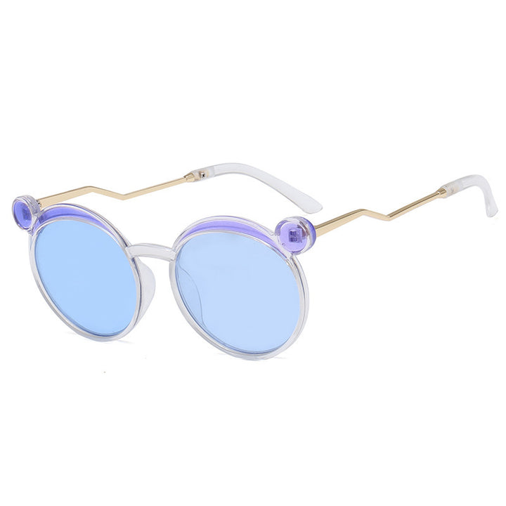 Dame Fashion-runde solbrille med innovativ ramme og fargede linser Luvikno