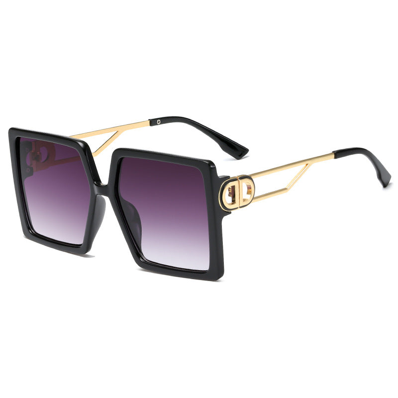 Dame oversized firkantet solbrille med elegant metallramme og polariserte glass Luvikno