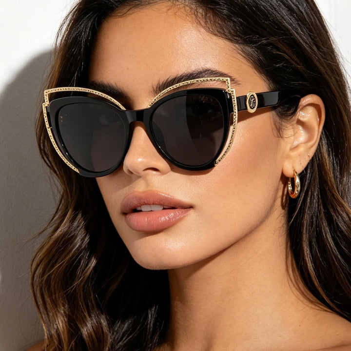 Dame Cat-Eye solbriller med glitrende detalj Luvikno