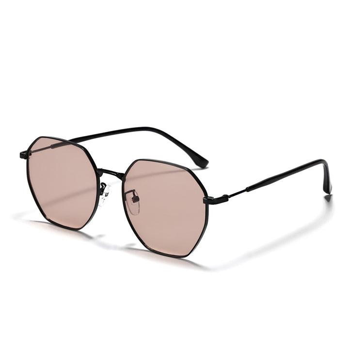 Dame modisk åttekantet solbrille med trendy metallramme Luvikno