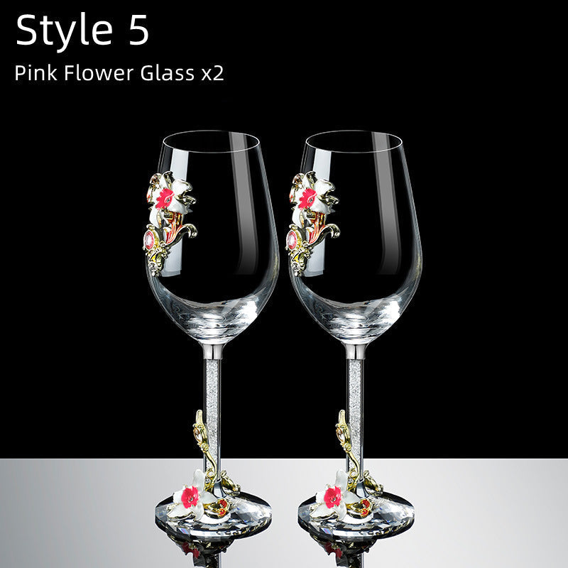 Metallic Blomst Krystall Vin Glass med Dekanter Koffert Sett | Luvikno