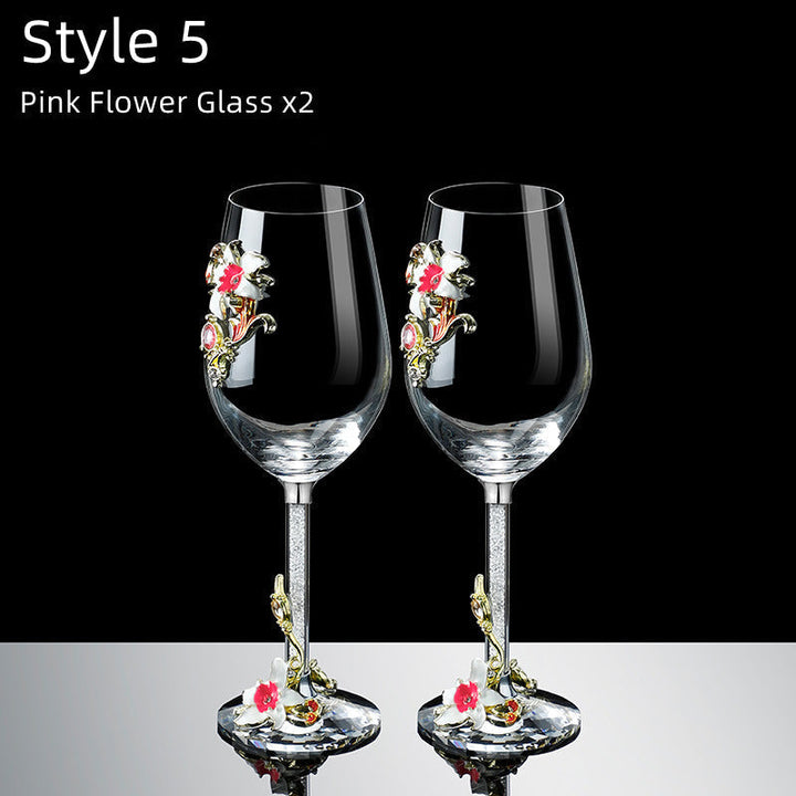 Metallic Blomst Krystall Vin Glass med Dekanter Koffert Sett | Luvikno
