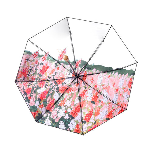 Damer stilfullt sammenleggbart paraply med botanisk kunstdesign Luvikno