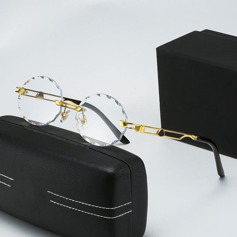 Dame rund solbrille med unikt bølgedesign og høykvalitets metallramme Luvikno