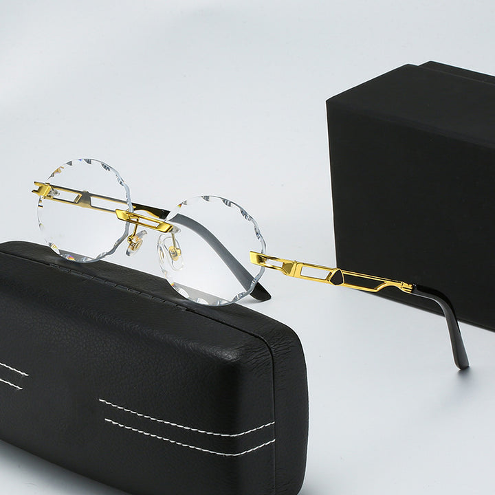 Dame rund solbrille med unikt bølgedesign og høykvalitets metallramme Luvikno