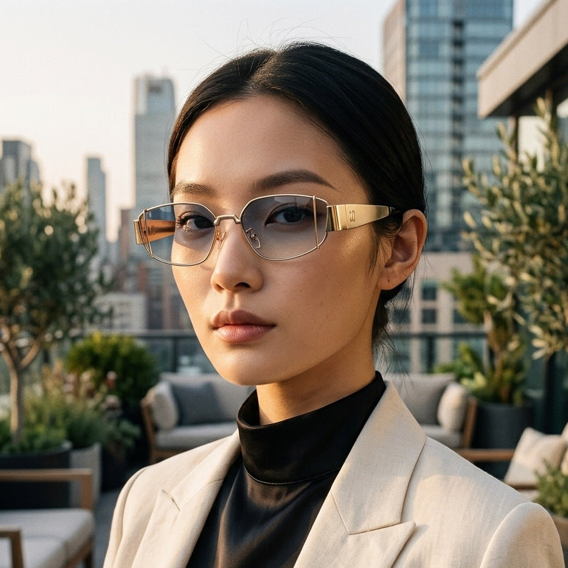 Dame designer solbrille i moderne, kantete stil Luvikno