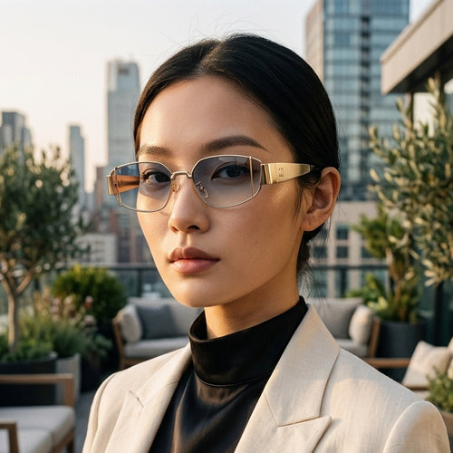 Dame designer solbrille i moderne, kantete stil Luvikno