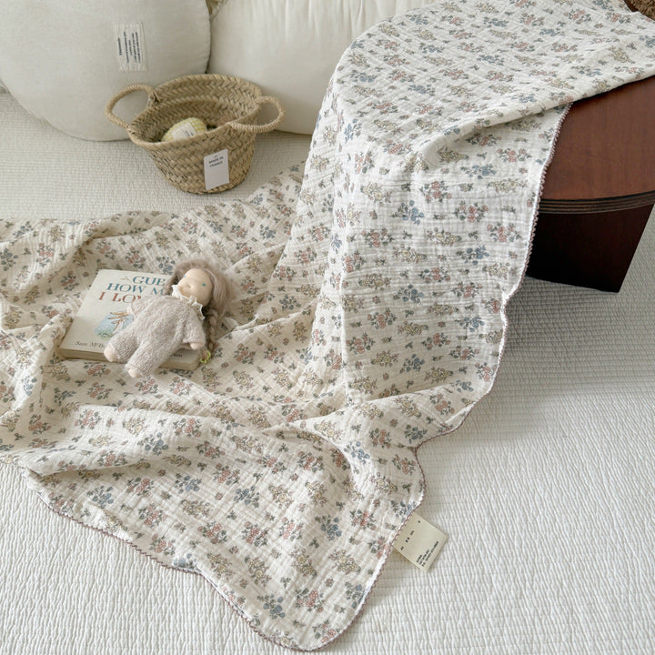 Unisex Cozy Muslin Teppet med Delikat Blomster Mønster Luvikno