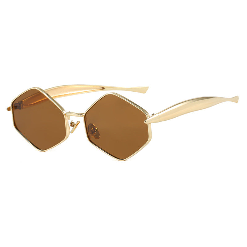 Dame hexagonal solbrille med elegant metallramme og UV-beskyttelse Luvikno
