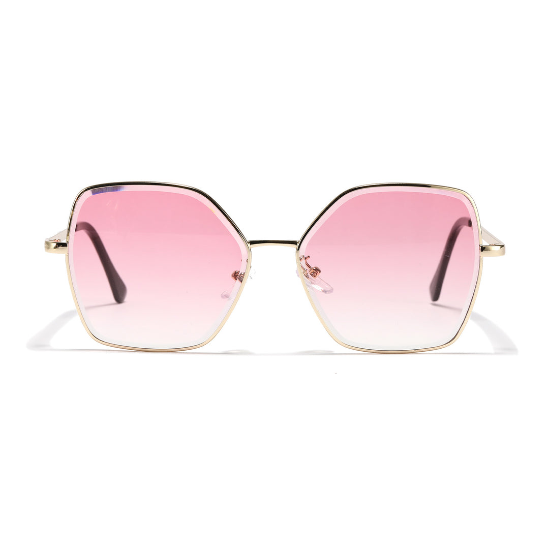 Dame geometrisk solbrille med fashionable gullramme Luvikno