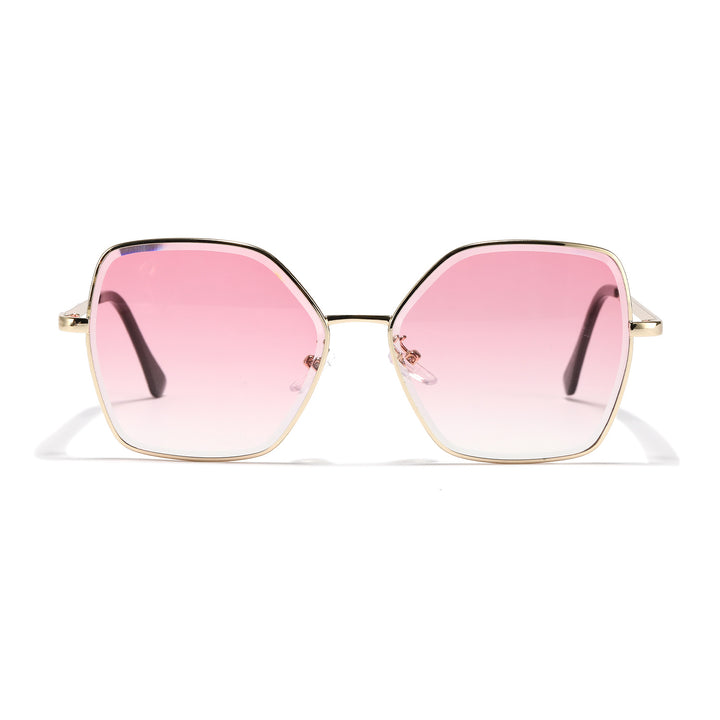 Dame geometrisk solbrille med fashionable gullramme Luvikno