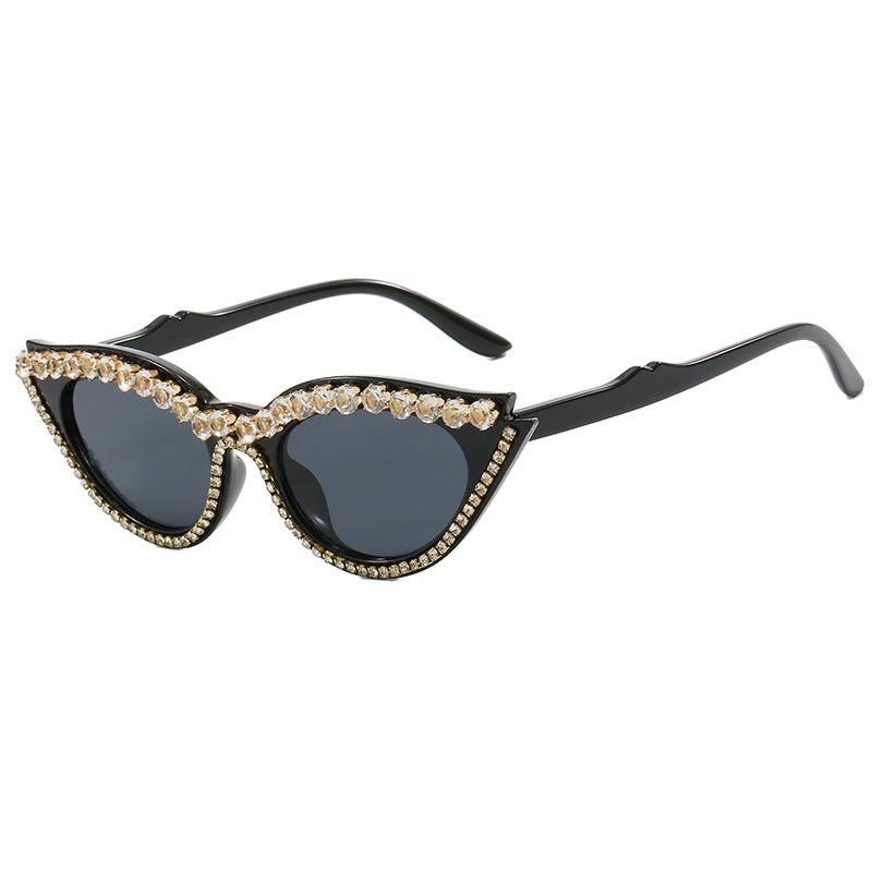 Dame Cat-Eye solbriller med glitrende strass Luvikno
