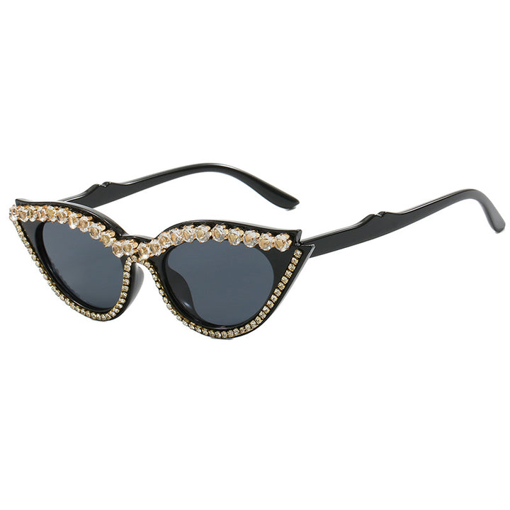 Dame Cat-Eye solbriller med glitrende strass Luvikno