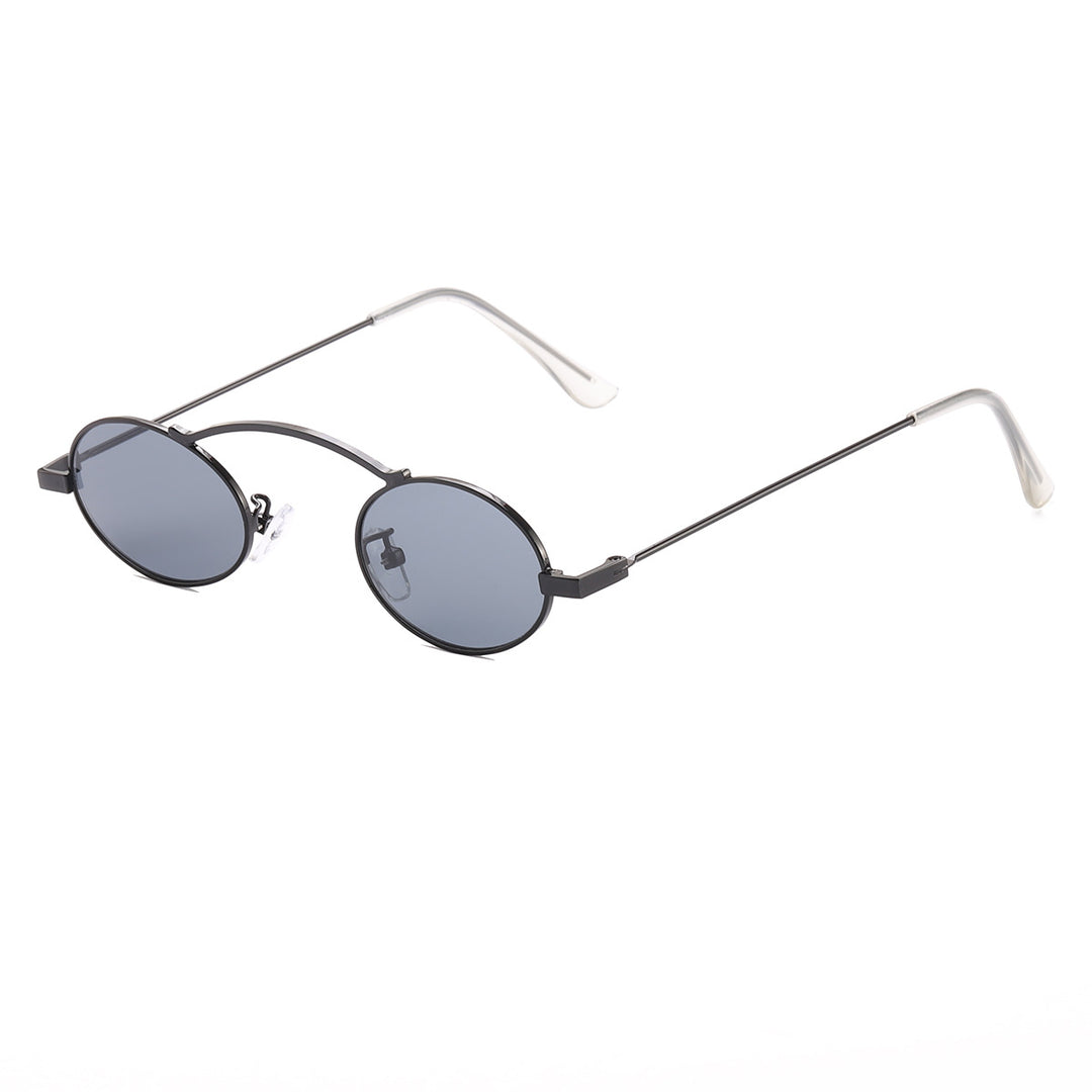 Dame moteriktig solbrille med unike sirkulære rammer og karakteristiske linser Luvikno